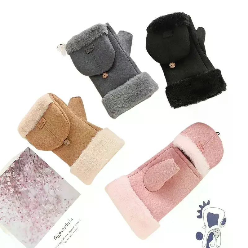 قفازات دافئة الطالبات الخريف والشتاء لطيف زائد المخملية سميكة أفخم غطاء الوجه مكتب شاشة تعمل باللمس قفازات الوجه الاصبع