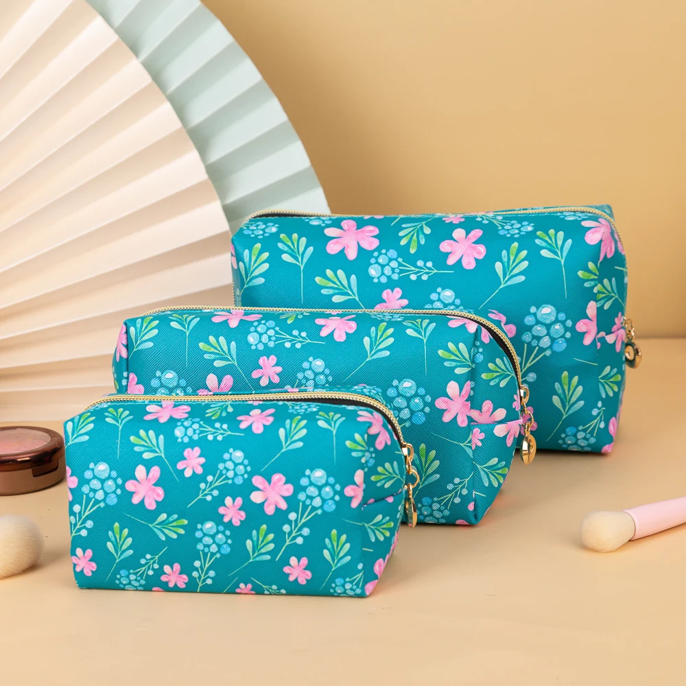 Pink floral graffiti printing waterproof cosmetic bag cartoon beauty tool storage bag travel large-capacity coin purse