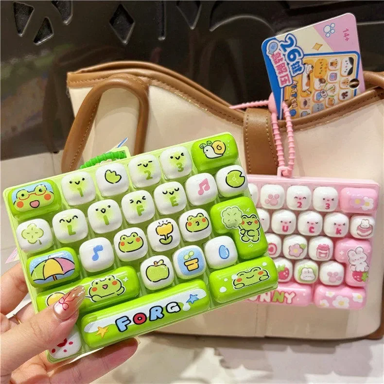Cartoon Animal Diary 26 Grid Stress Relief Keyboard Keycap Keychain for Bags Backpacks Cars Teens Adults Couples Students Fun Gi