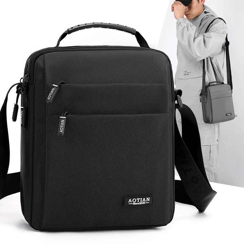Men's Vertical Casual Shoulder Bag Simple and Versatile Oxford Cloth Crossbody Bag Work Travel Commuting Messenger Handbag