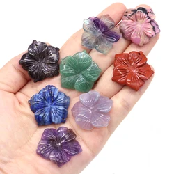 Natural Gemstone Carved Flower Shape Pendant Amethyst Fluorite Healing Crystal DIY Charm Gem Jewelry Accessory Valentine Gift