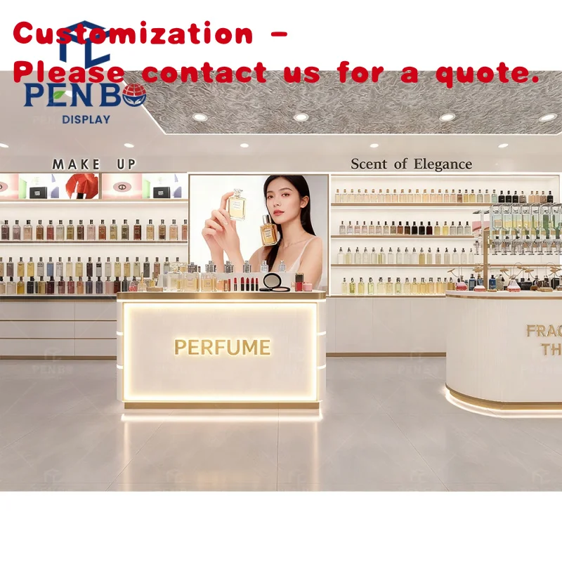 

custom.Custom White Glossy Showcase Premium Perfume Retail Display Cabinet Modern Minimalist Cosmetic and Perfume Duty Shop
