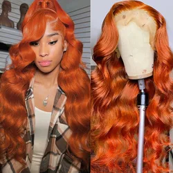 Ginger Orange 13X4 Transparent Lace Frontal Wigs For Woman Ginger Brown Body Wave Lace Front Wig Preplucked Brazilian Remy Wig