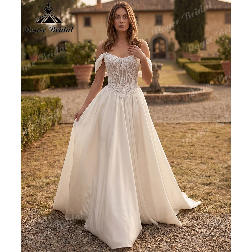 2027 Off The Shoulder A‑Line Wedding Dress 3D Lace Beaded Chiffon Corset Bodice Chiffon Boho Garden Vestido De Novia Customized