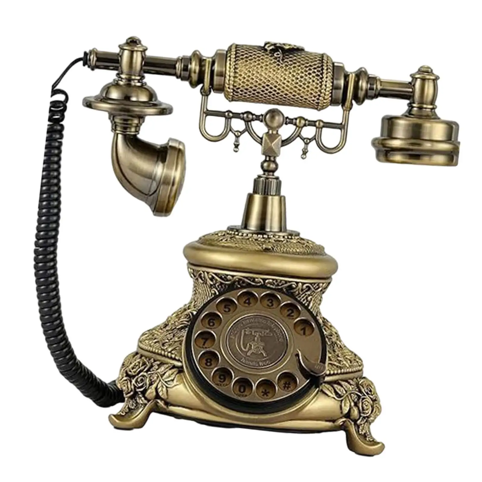 Vintage Telephone Bronze Rotary Dial Telephone Corded Landline Phone Old School Telephone for Home Office Cafe Hotel Bar Decor