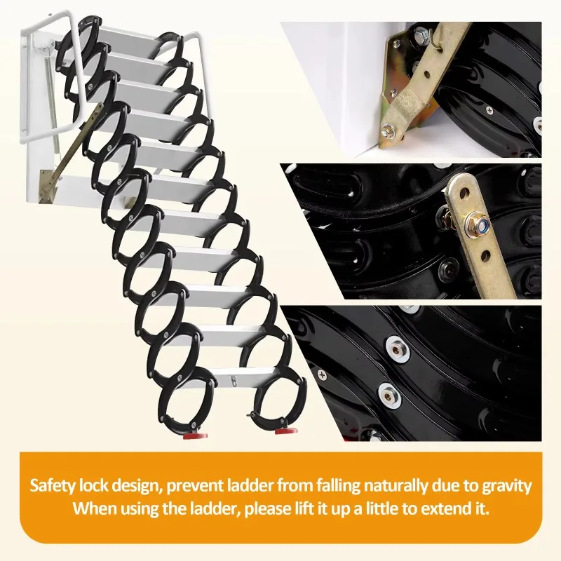 Attic Telescopic Staircase Household Thickened Wall Mounted Folding Ladder for Villa Duplex Indoor Loft Heavy Duty Safety Use