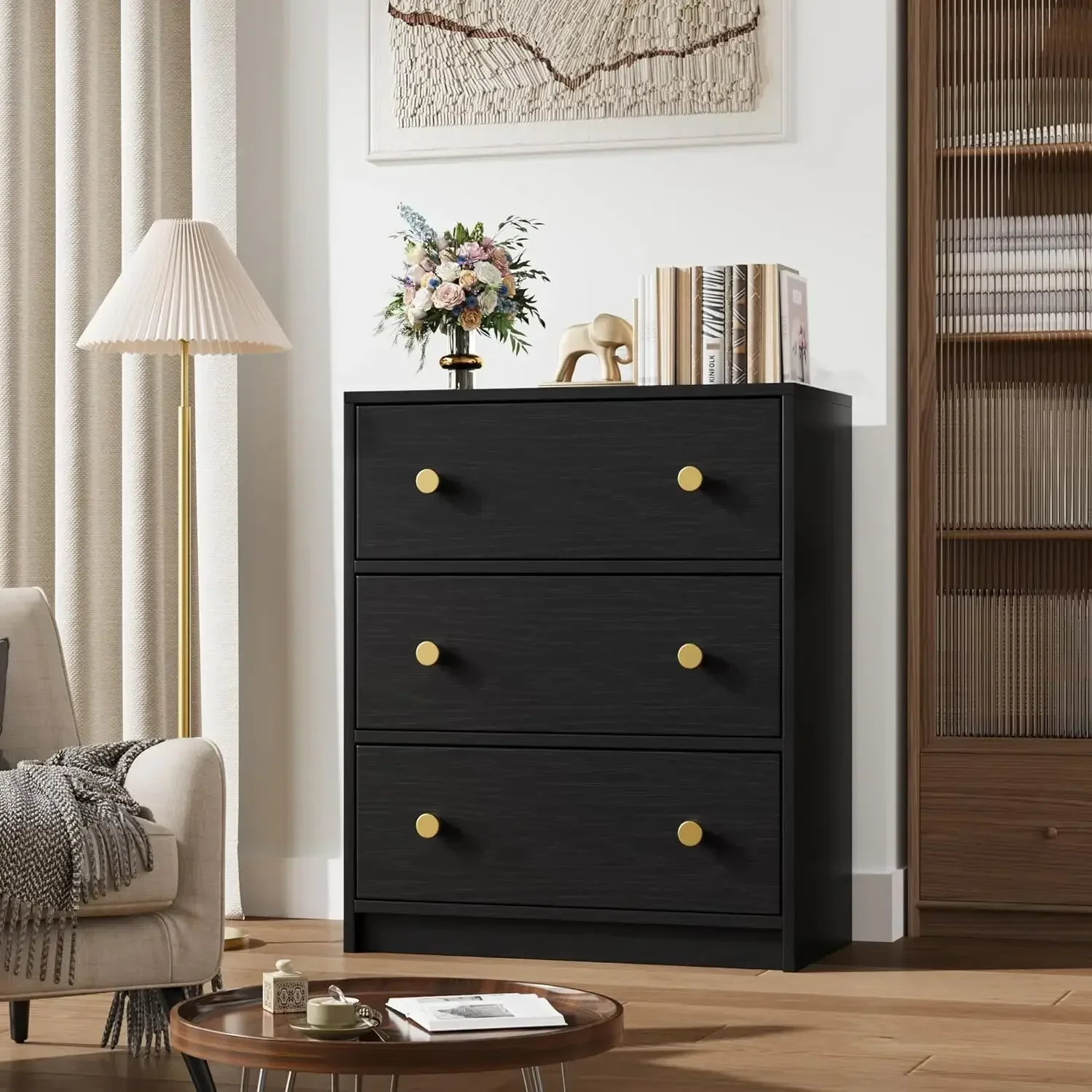 Black Nightstand for Bedroom with Drawers, Small Dresser Bedside Table Chest of Drawers for Bedroom, Hallway, Entryway, Closets,