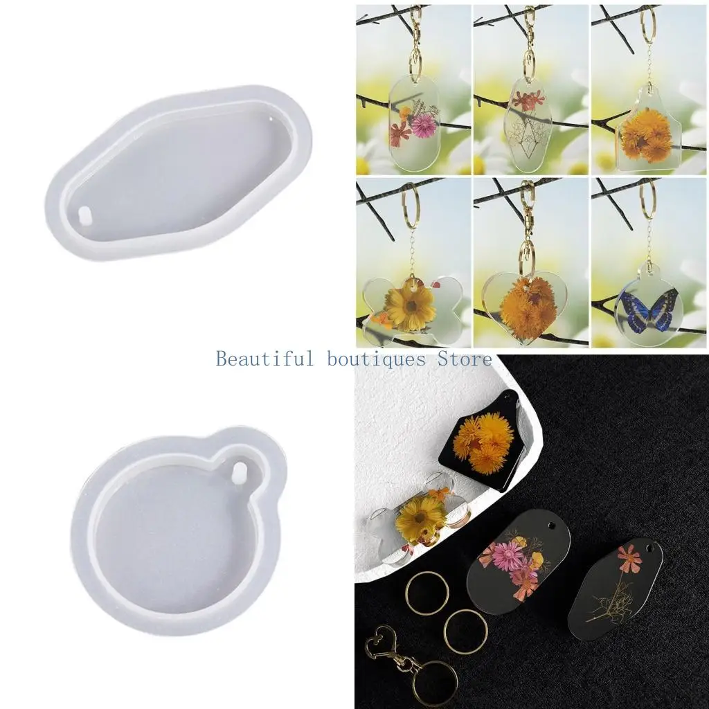 

U4LF Fan-shaped Round Heart Oval Bone Tag Silicone Epoxy Mold Resin Casting Necklace Pendant Mold Suitable for Home Decor