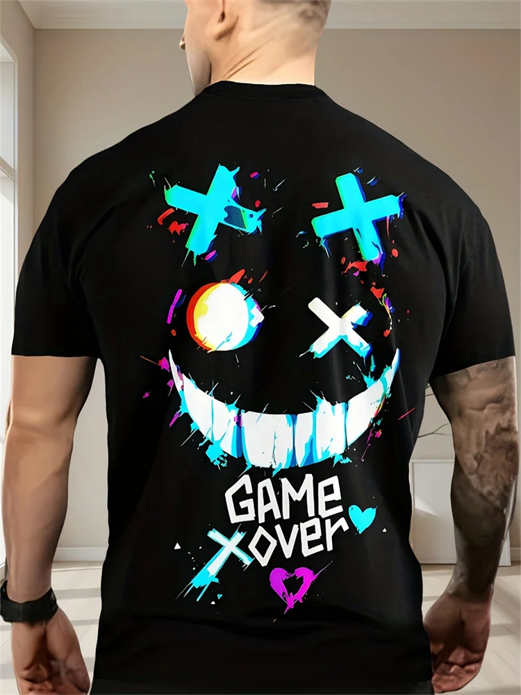 T-shirt moda di strada estiva per uomo Hip Hop girocollo manica corta Top espressione 3D stampa pullover Tee uomo abbigliamento oversize