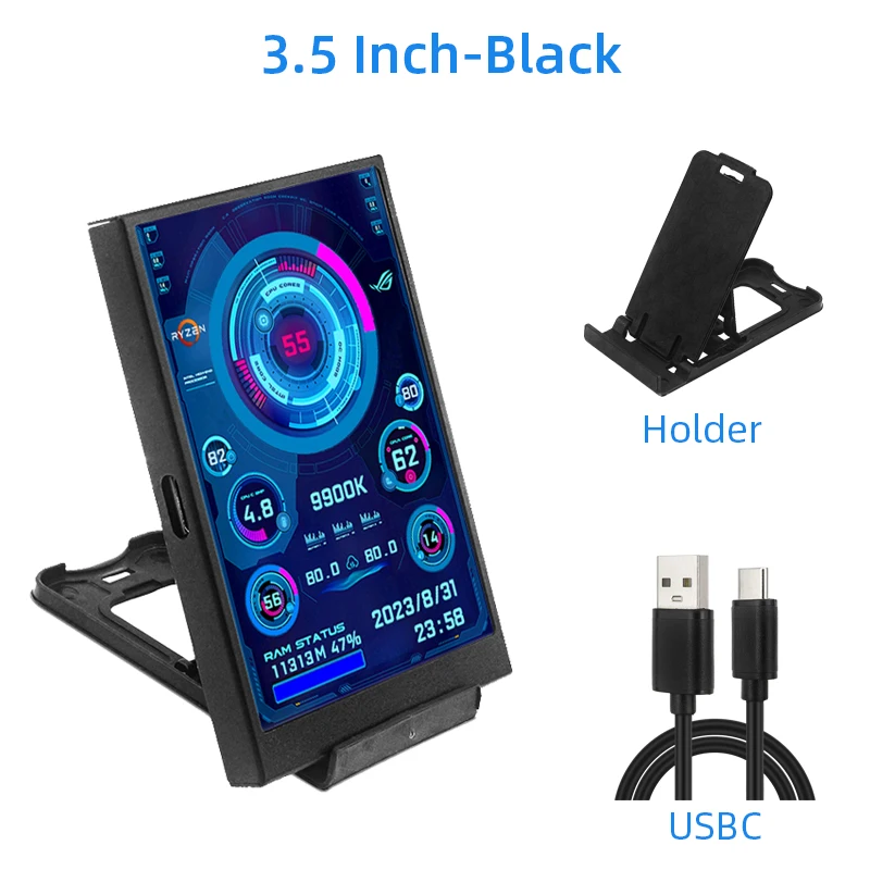 3,5-Zoll-IPS-Sekundärbildschirm, USB-Typ-C-Display, PC, Computer, CPU, GPU, RAM, HDD, USB-Monitor, LCD, kein AIDA64 für Windows 10, 11