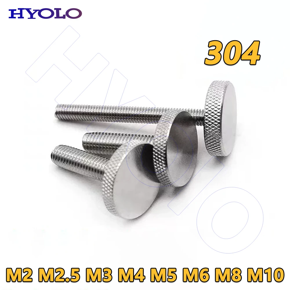 304 Stainless Steel Knurled Large Flat‑Head Thumb Screws GB835 Hand‑Tightening Bolt M2 M2.5 M3 M4 M5 M6 M8 M10, No Tool Needed