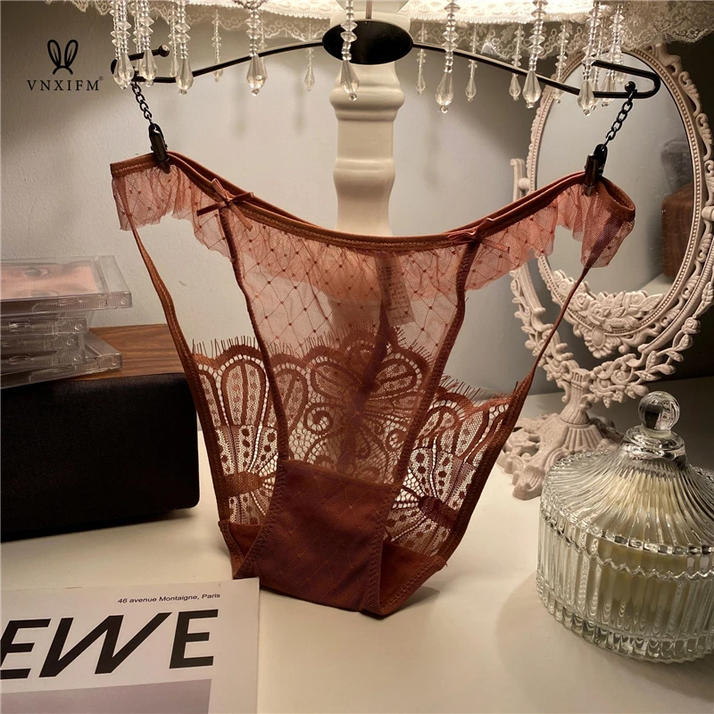 2024 European and American sexy low waist small skirt hollow jacquard mesh briefs women Summer thin lace lace underwear