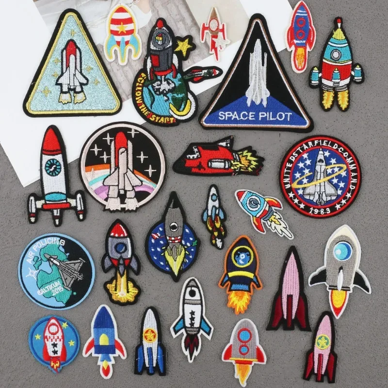 Cartoon Embroidery Cloth Sticker Small Rocket Computer Embroidery Label Spaceship Patch Sticker Bag Decoration