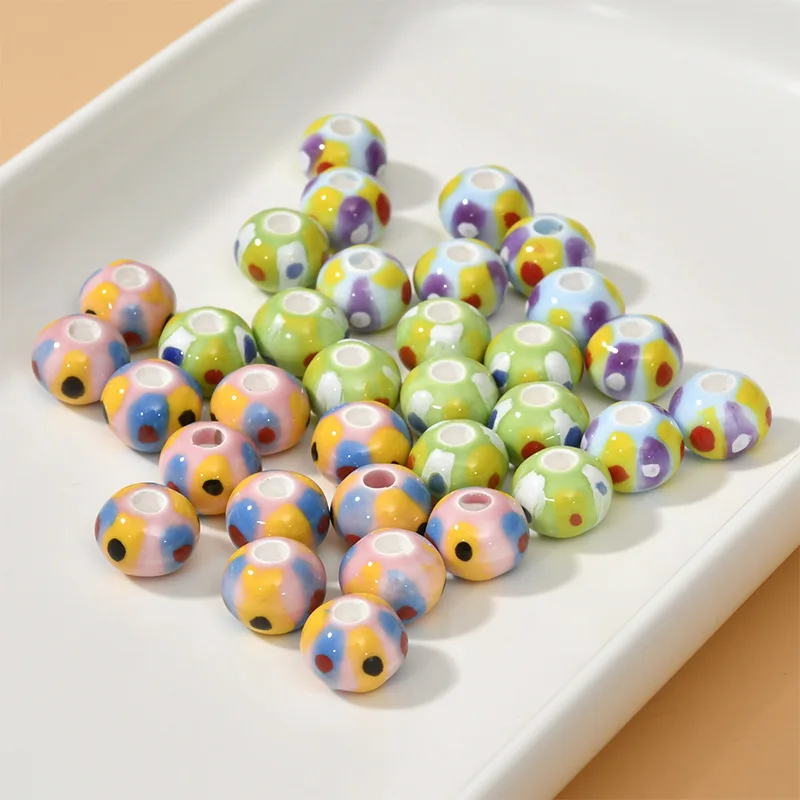 10pcs Hand Painted Ceramic Beads 13X9mm Loose Spacer  Porcelain Bead For Jewelry Making DIY Bracelet Accessories Fashion