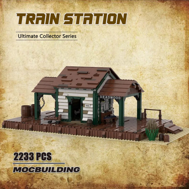 Western Train Station Moc Building Blocks Castle Architecture Technology Bricks DIY Assembly Display City Diorama Model Toy Gift