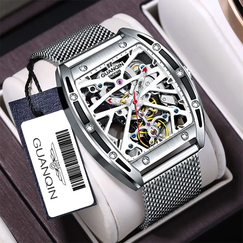 

GUANQIN Luxury Skeleton Tourbillon Automatic Mens Watches Sapphire Glass Stainless Steel Automatic Chronograph Relogio Masculino