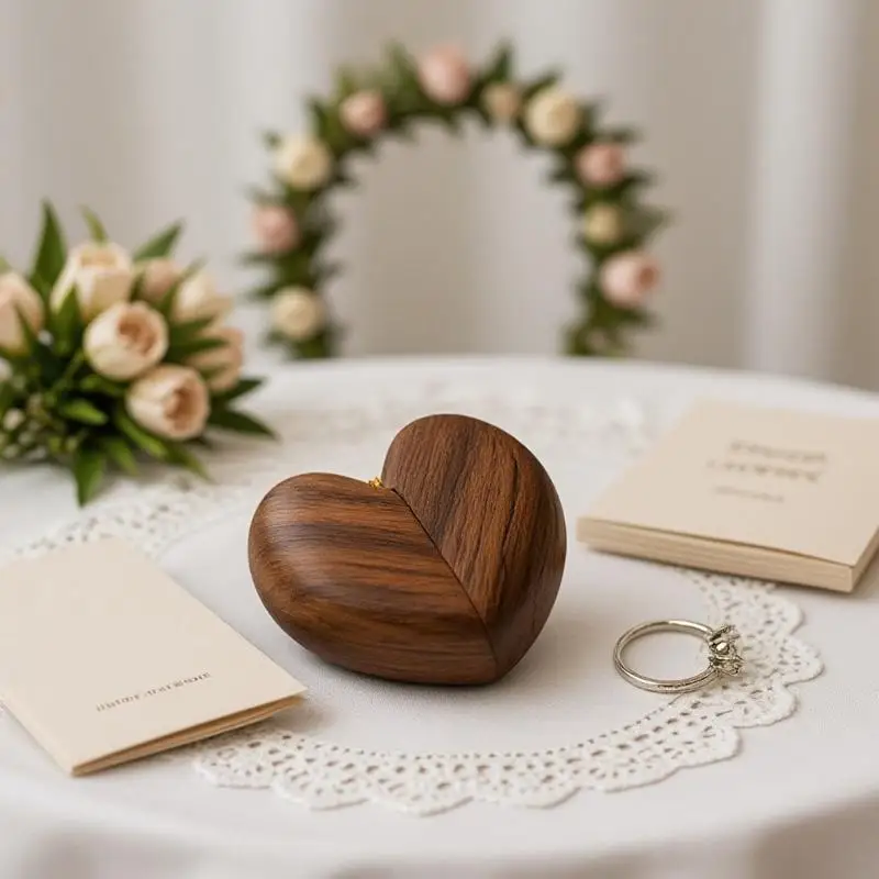  Individual Ring Wooden Box with Smooth Rounded Exterior and Lining