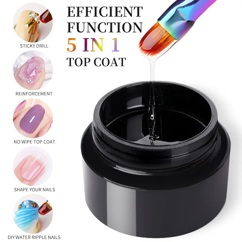 BORN PRETTY 5 IN 1 Clear Water Ripple Gel Polish 5ml No-wipe Top Coat Reinforcement Adhesive Nail-Shape Wave Gel Nail Polish