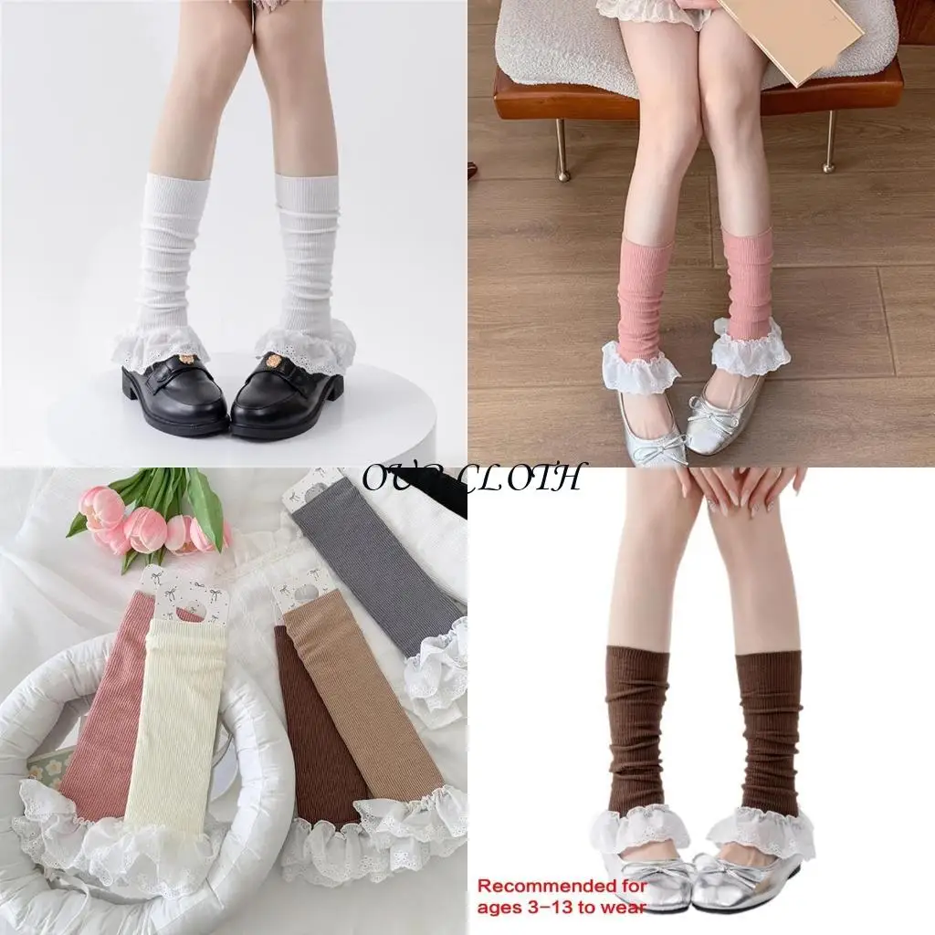 

Girls Lolitas Knit Long Socks Ruffle Flared Leg Warmers Harajuku Bootie Socks Spring Summers Warm Ankle Heap Socks Y1AC