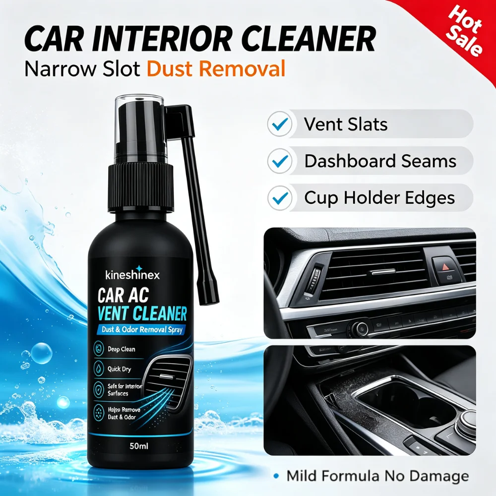 Auto Air Vent Cleaner Spray Mild Fast Evaporating Formula with Flexible Nozzle for Dashboard Seams Dust Odor and Narrow Slots