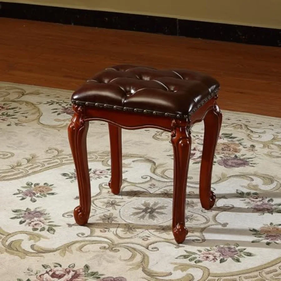 Vanity Bench with Nailhead Trim, Piano Bench, or Desk Stool with Microfiber Leather Upholstery for Bedrooms, Dining Rooms, Cloa
