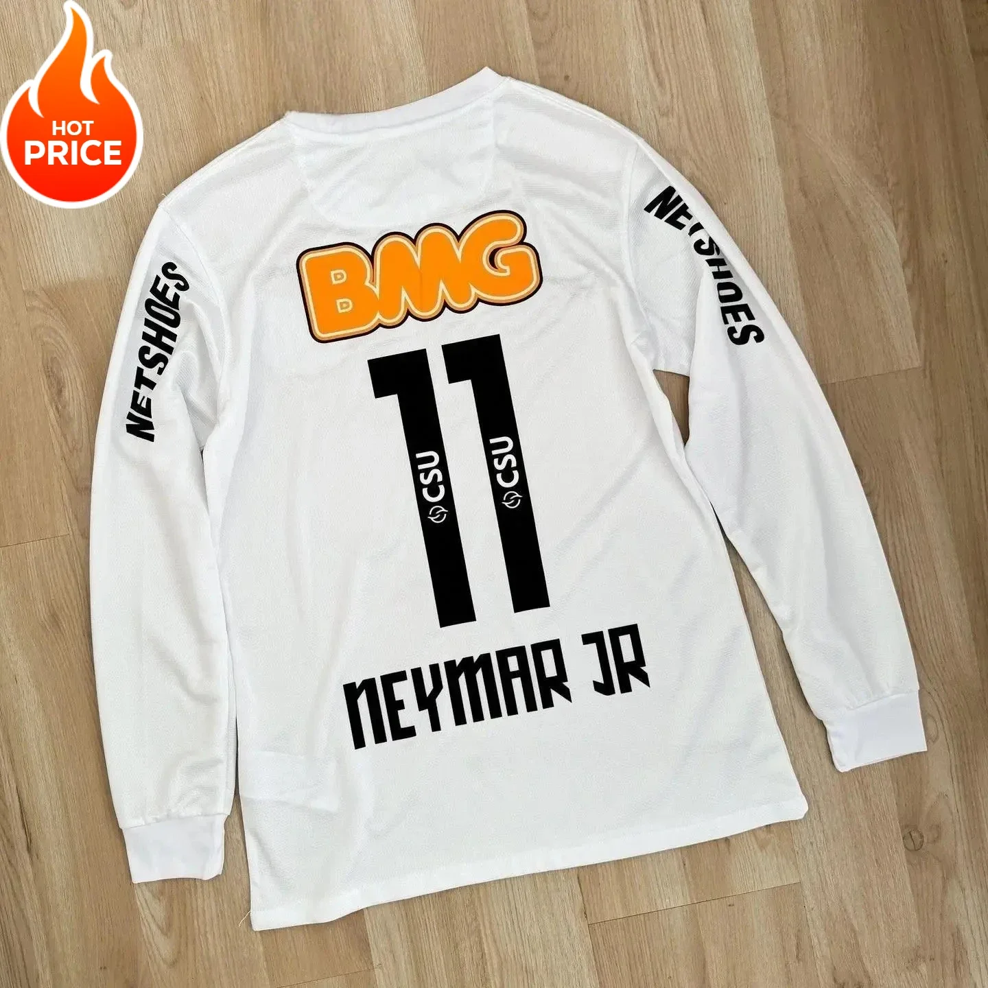 

ГОРЯЧАЯ ПРОДАЖА, модная 3D-футбольная майка Santos 2012, домашняя белая футбольная майка в стиле ретро с длинными рукавами Neymar JR # 11. Быстросохнущая и дышащая.