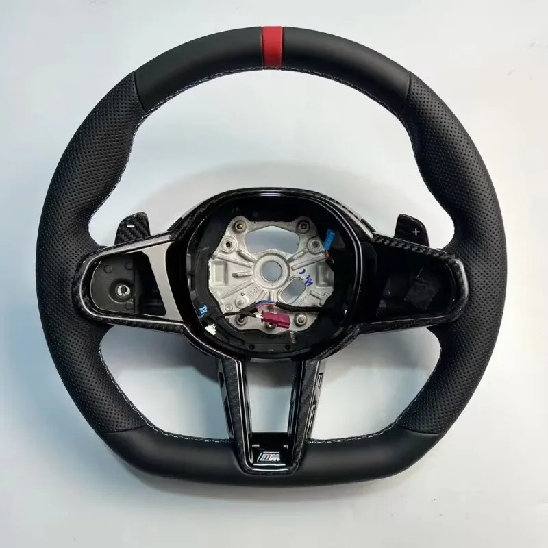 Hand-stitched Light Blue Stripe Non-slip Nappa Leather for Bmw I4 XDrive 40 G26 2025 2026 Braid Car Steering Wheel Cover