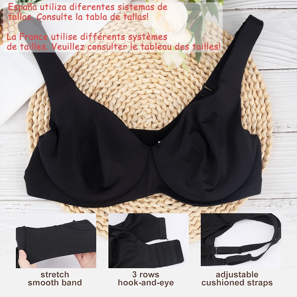 Sheroine Plus Size Underwire Bra Minimizer, Full Coverage Seamless Unlined Bras for Women Unpadded Everyday Support Comfort