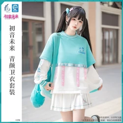 Original Hatsune Miku T-Shirt Skirt Full Sleeve Fake Two Piece Casual Top Tee Vocaloid Cosplay Costume Harajuku Streetwear