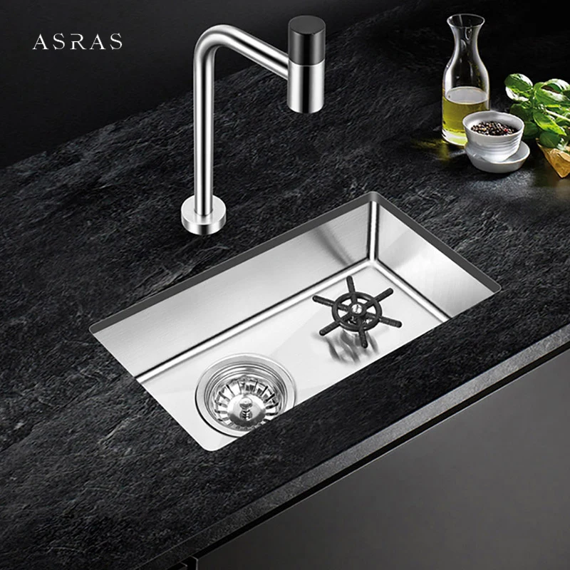 

ASRAS High Pressure Cup Washer Bar Counter kitchen Sink 304 Stainless Steel Handmade Brushed For Milk Tea Cafe Shop