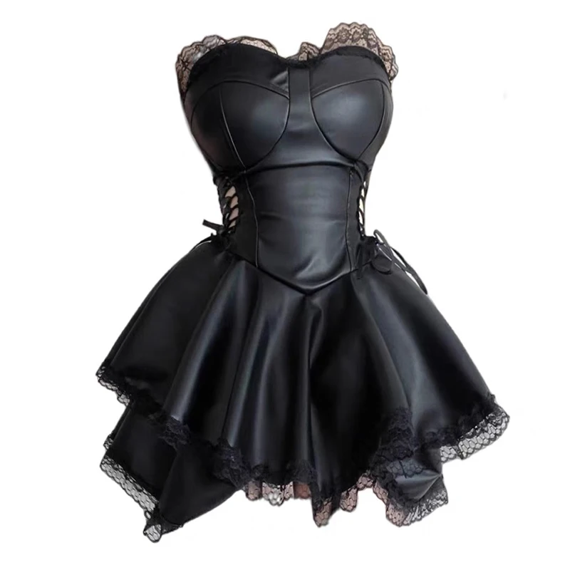 Abiti per le donne 2023 anni \'90 vestiti Vintage Gothic Black Party scava fuori a vita alta corsetto con lacci mini abito Partywear donna