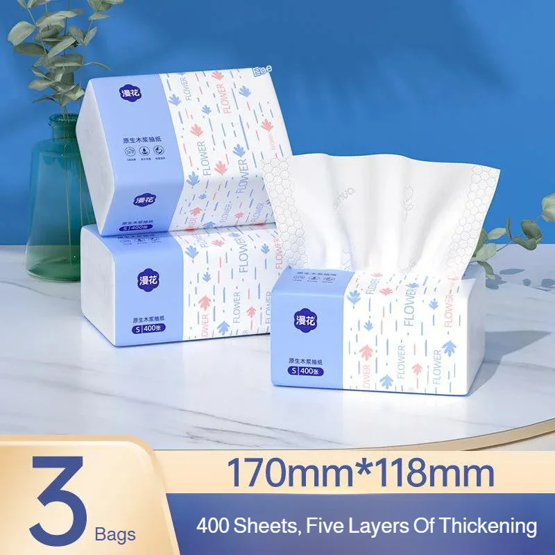 Manhua Facial Tissue 400 Sheets Per Pack Virgin Wood Pulp Thickened Soft Absorbent Household Napkins Daily Toilet Paper Towels