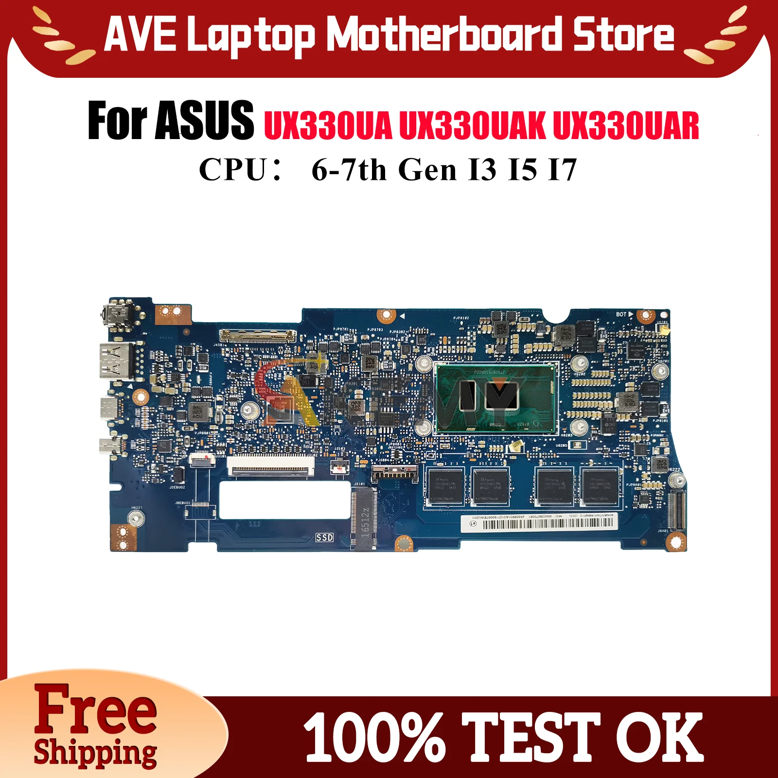 

UX330UA Laptop Motherboard For ASUS ZenBook UX330UAK U3000U UX330UA UX330U UX330UAR Mainboard W/ I3 I5 I7 CPU tests OK fast ship