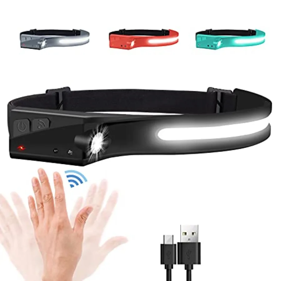

Headlamp Rechargeable, Rechargeable LED Headlamps 1200Lumens 2 COB 230°Wide Beam Headlight with Bright 5 Modes Lightweight Wate