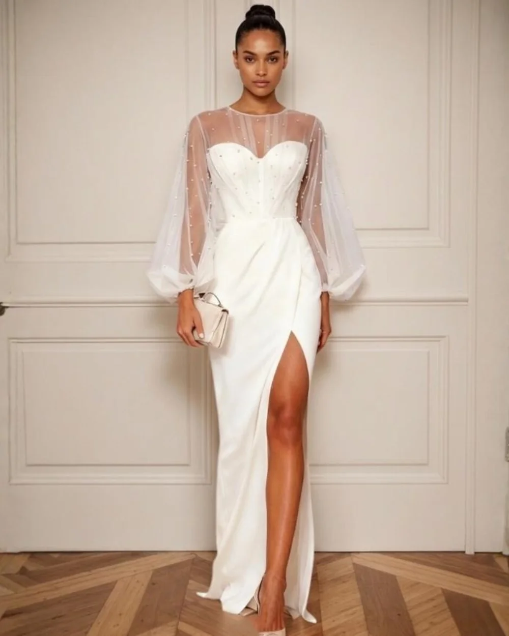 Customized Sexy Fashion Jersey Pearl Ruched Straight Scoop Neck Long Dresses Evening Dresses Sizes Available High Quality