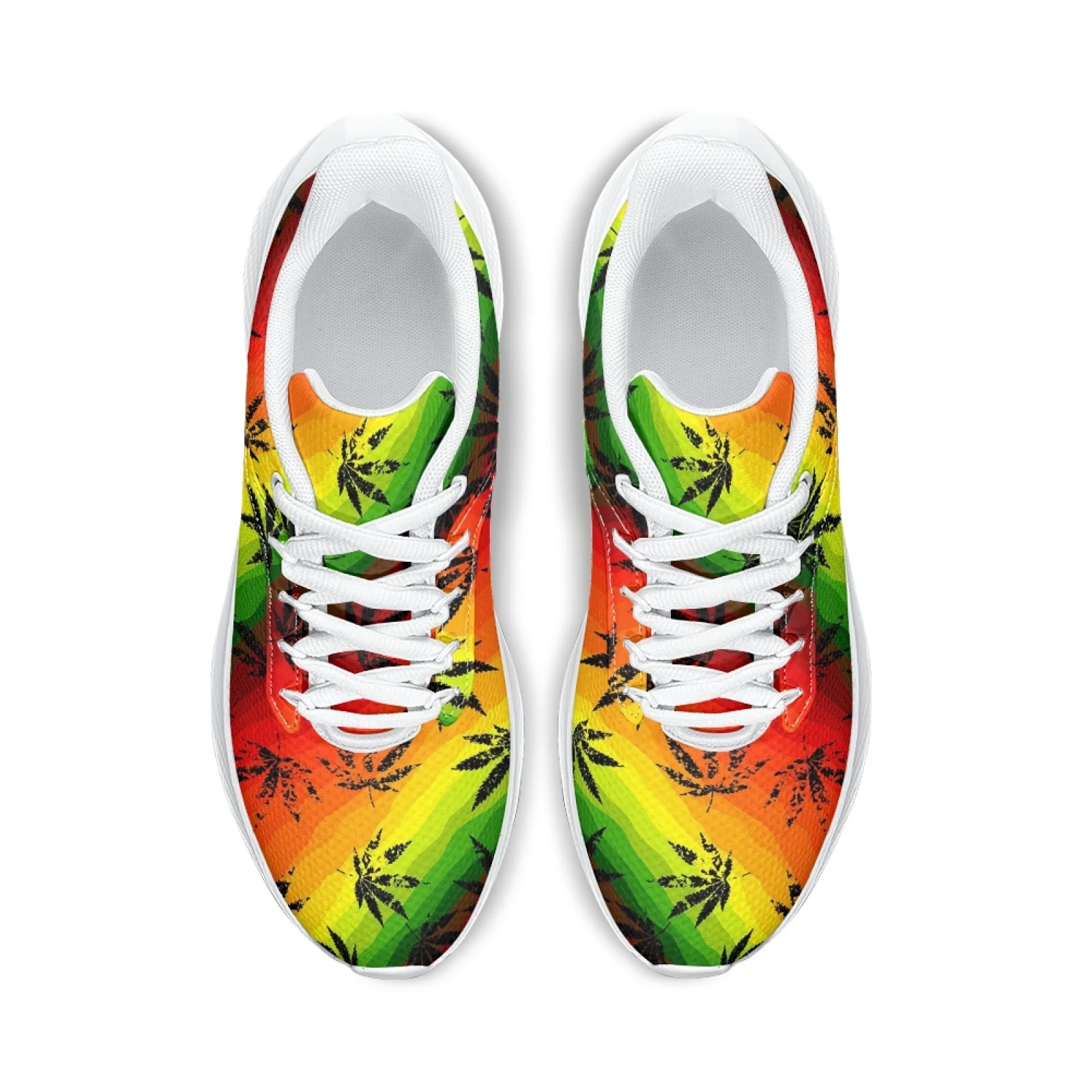 INSTANTARTS Colorful Weed Leaf Print Running Shoes 420 Comfortable Breathable Girls\' Gym Sneakers White Soft Sole Tennis Shoes