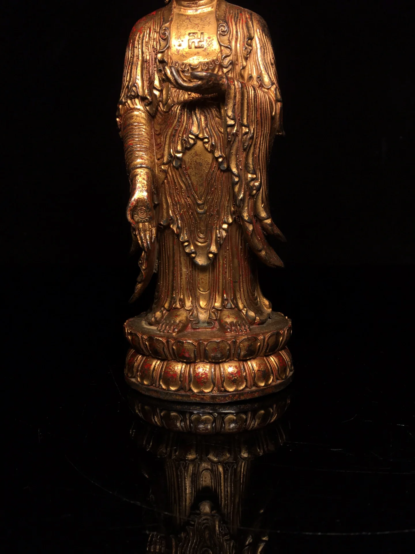 Rare  old Handmade copper Copper Standing Shakyamuni Buddha Statue,Free shipping