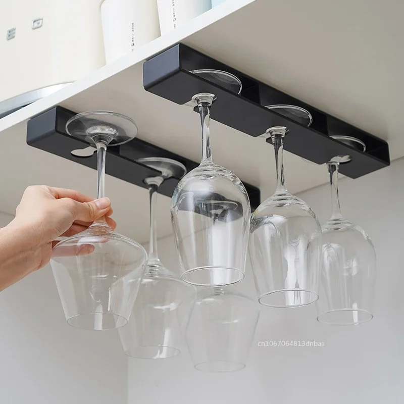 Kitchen Wine Glass Holder Hanging Wine Glass Holder Under Shelf Plastic Stemware Rack Glassware Drying Storage Hanger for Bar