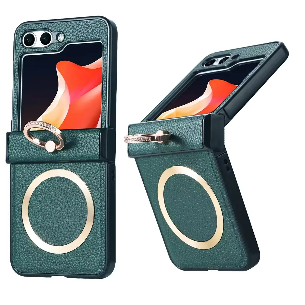 Für Samsung Z Flip 6 7 Ring Halter Fall für Samsung Galaxy Z Flip 7 6 5 4 3 Lichee PU Leder 3 in 1 Scharnier Stoßfest Abdeckung