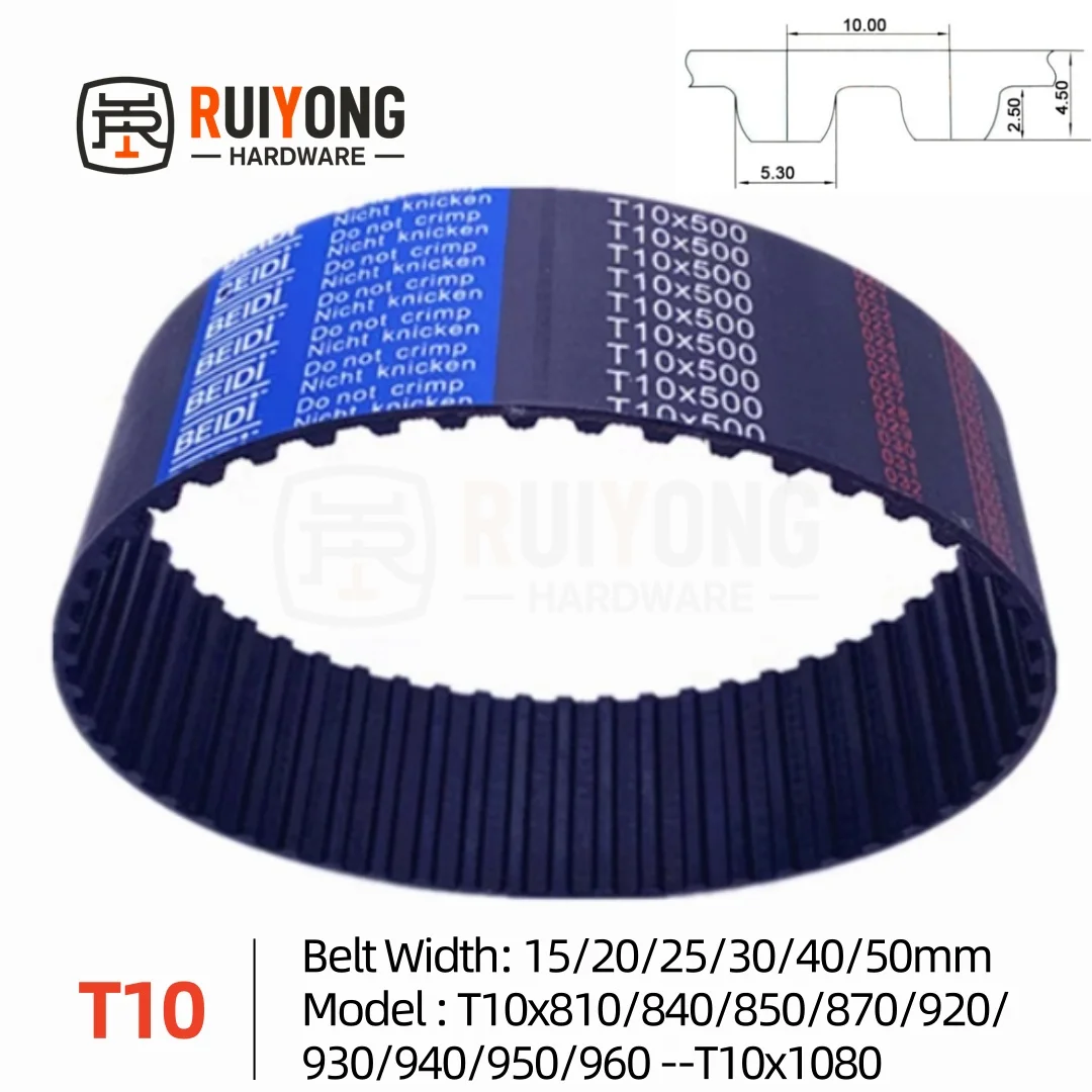 

T10 High Torque Rubber Timing Belt Width 15/20/25/30/40/50mm Model number T10x810 840 850 870 920 930 940 950 960 --T10x1080