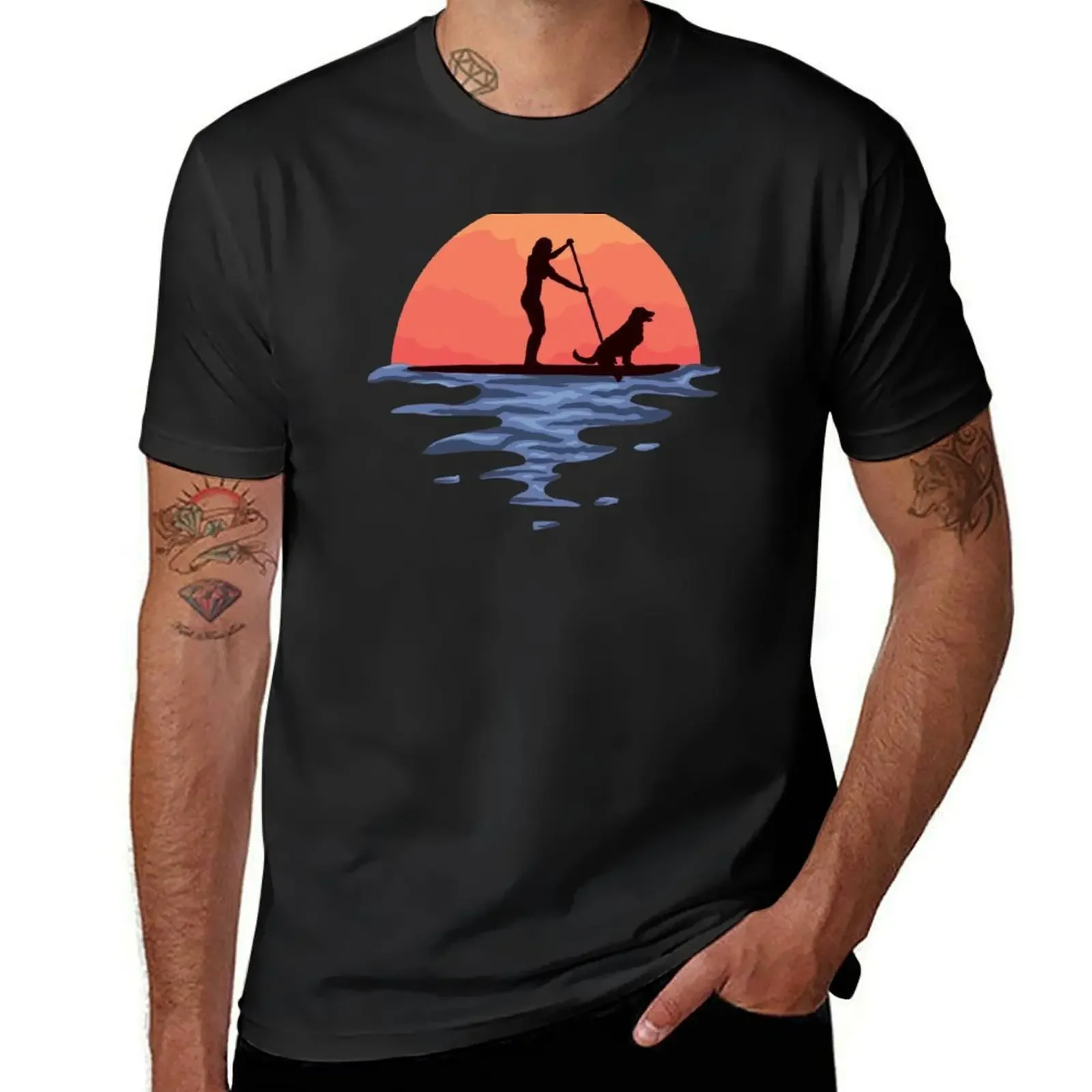 

Sunset Stand Up Paddle Dog And Girl T-Shirt rapper graphic tees basketball graphic tees designer t shirt men