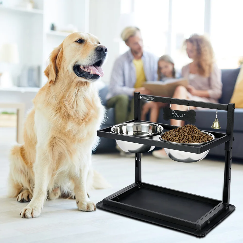 Non-Slip Dog Feeder for Large Medium Dog Elevated Adjustable Raised Bowl Stand with 2 Stainless Steel Dog Food Bowl