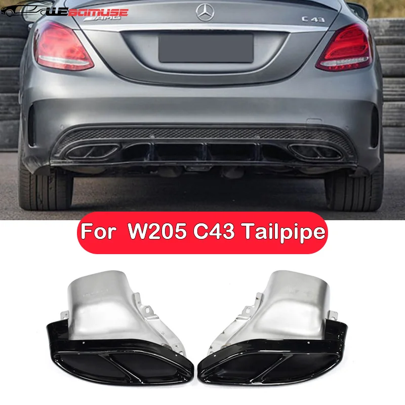 For Mercedes-Benz C-Class Tailpipe W205 C180 C200 C60 C300 Tailpipe Upgrade C43 Muffler Tip Exhaust System 2014-2021