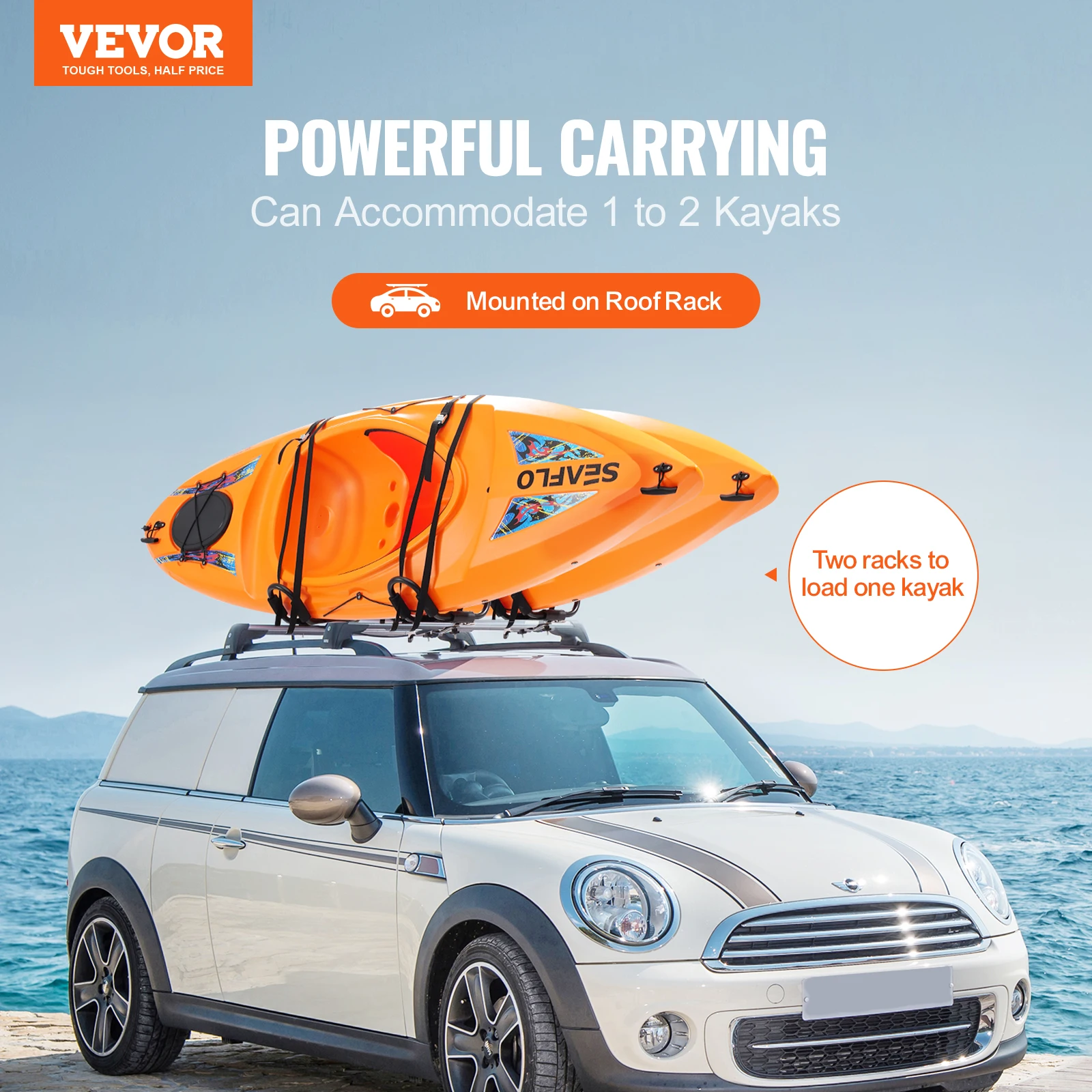 VEVOR Kayak Roof Rack 2 Pairs J-Bar Soft Roof Rack Quick Folding Top Mount Tie Down Carrier for kayak Surf Board Canoe Ski Board