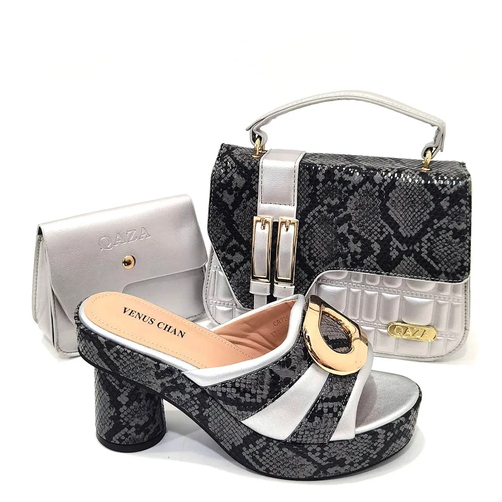 

2026 shoe and bag set combination, casual shoes + bag, snake pattern, hardware accessories, thick-soled waterproof table, women