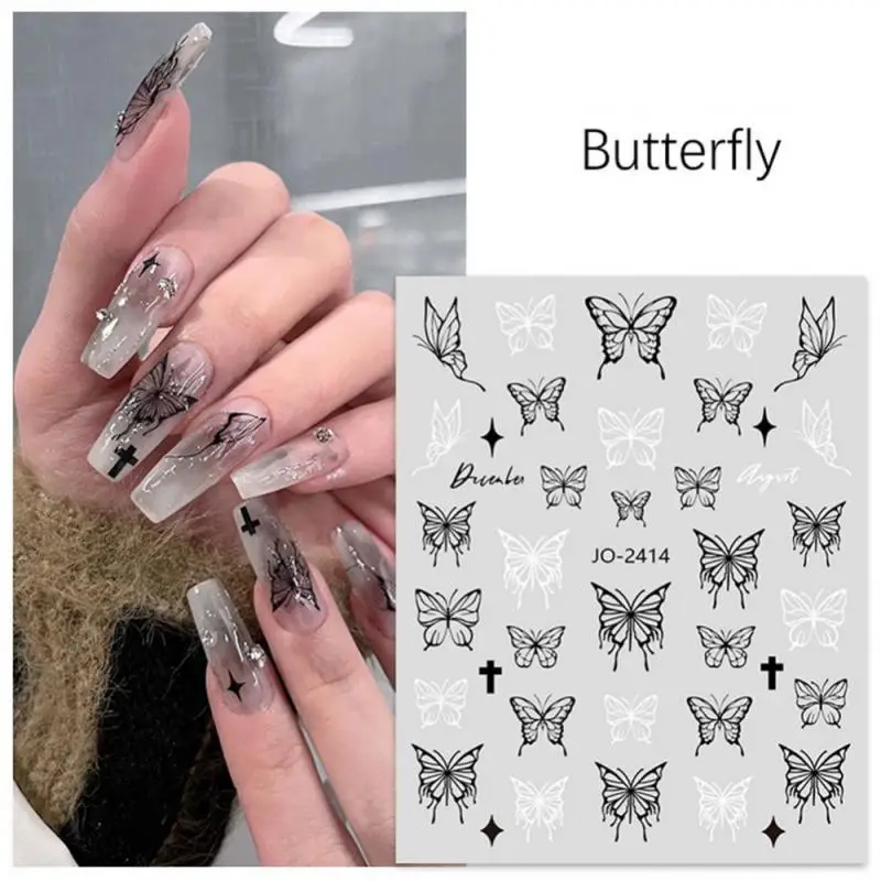 1~10PCS Black and White Butterfly Moon Flower Nail Art Stickers Nail Decoration Nail Decals Nail Art Supplies Press Nails