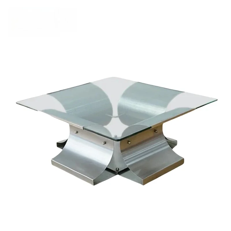 

Bauhaus coffee table stainless steel metal medieval square living room designer minimalist glass coffee table