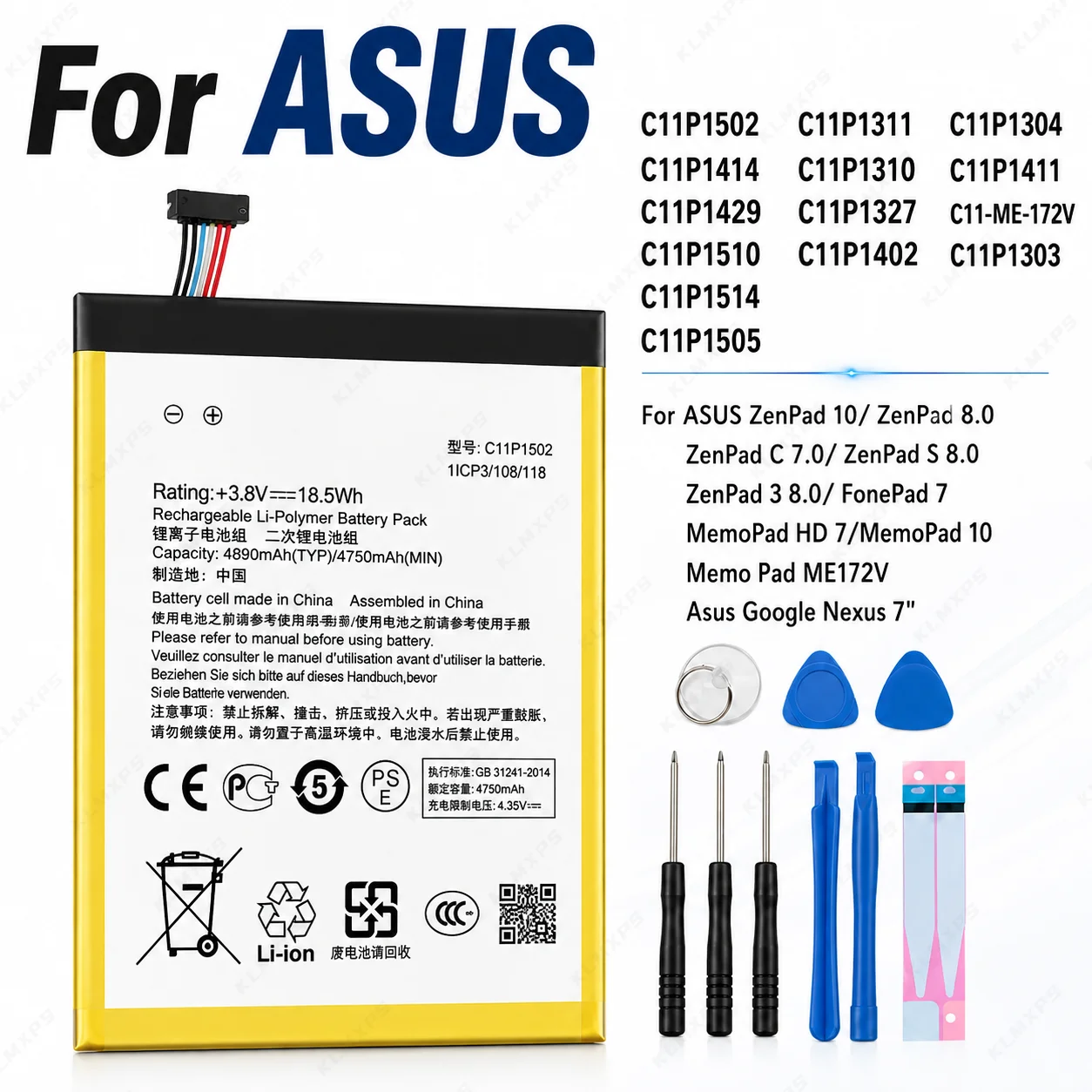 Replacement Battery For ASUS ZenPad 10/S 8.0 Z380KL, FonePad 7 ME175 ME372, MemoPad HD 7/10 ME172V, Nexus 7