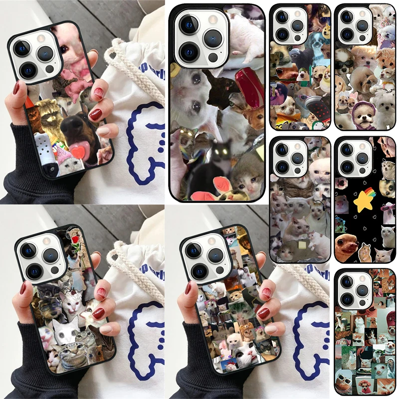 Crying Cat Memes And Dog Cover For iPhone 16 13 14 15 Pro Max 12 Mini 11 15 Pro Max 6 7 8 Plus Max SE 2020 Phone Case