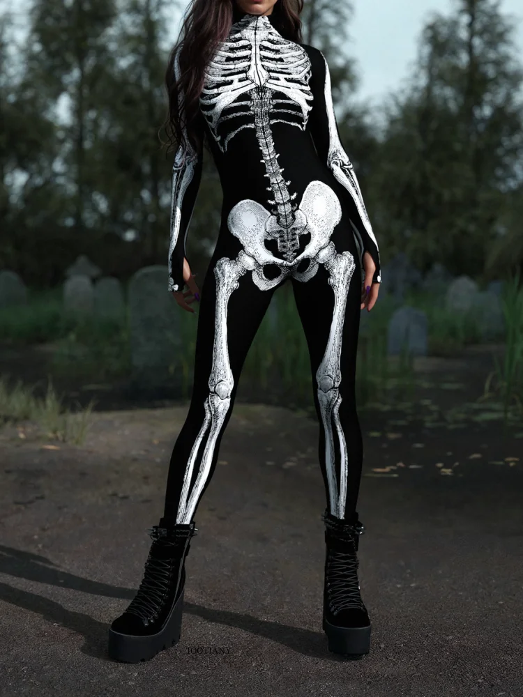 IOOTIANY Damen Grüner Sexy Horror-Skelett-Geister-Bodysuit-Set Halloween Karneval Party Aerial Bühnenauftritt Kostüm-Set – Detail 19